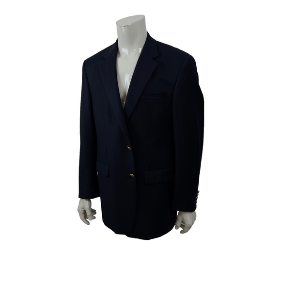 Ralph Lauren Navy Blue Wool Blazer Gold Buttons Mens 44L - Picture 1 of 12